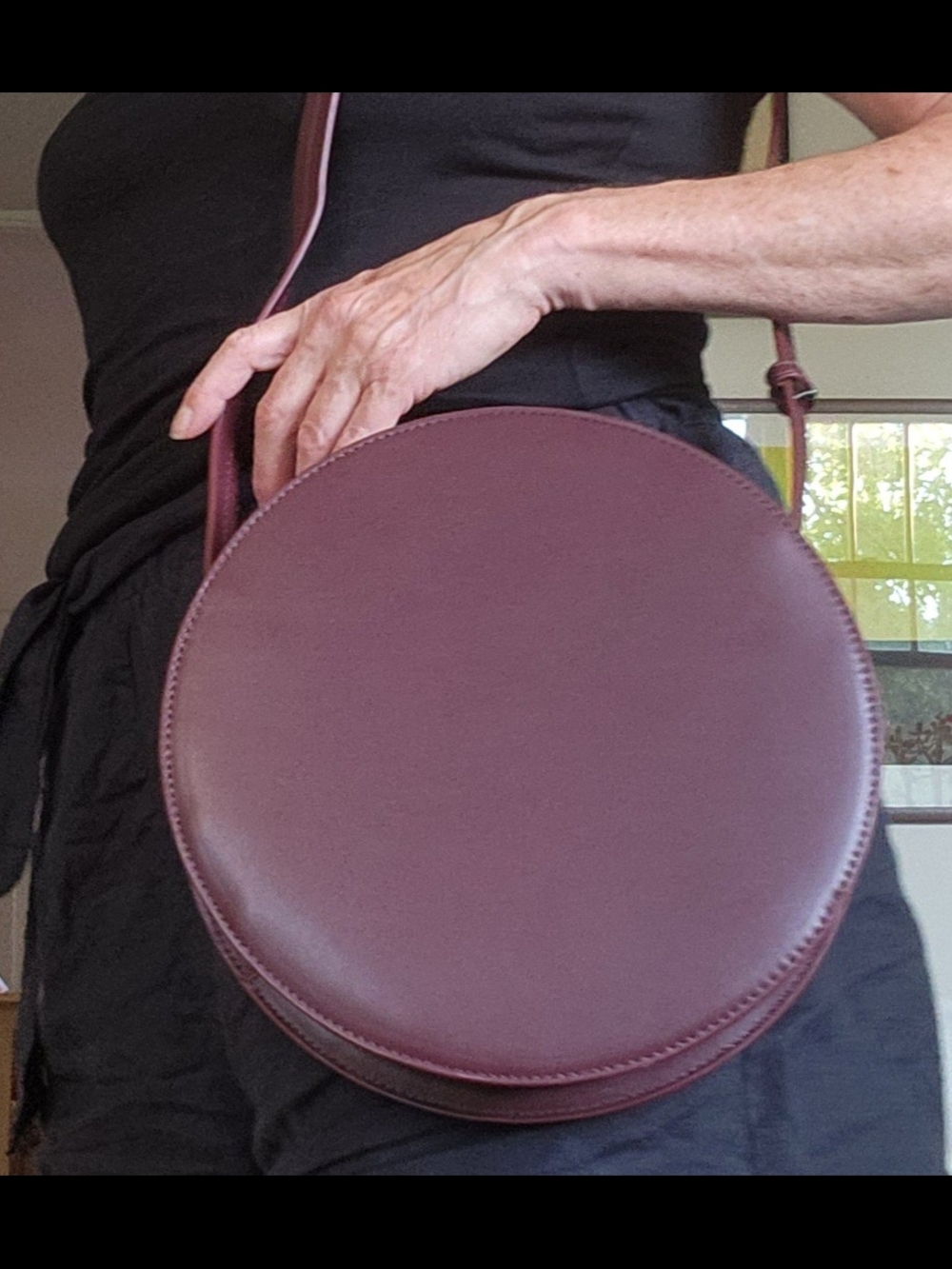 Round Crossbody Bag in Deep Burgundy - Classic Minimalist Design